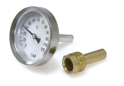 Термометр TIM с гильзой 1/2" (0℃ - 120℃), резьба 1/2", биметалл